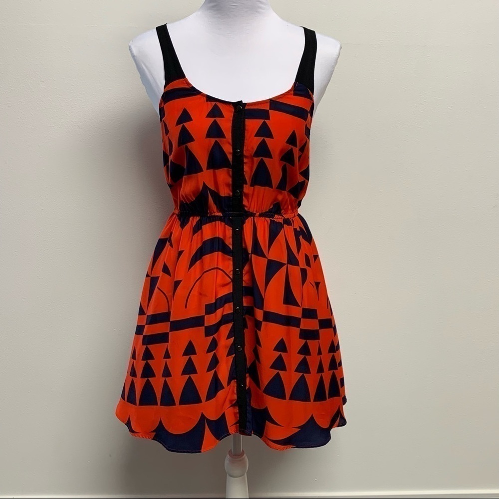 Anthropologie Silence + Noise Dress Size XS Red/Navy Sleeveless Geometric Dress